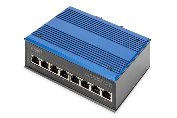 DIGITUS Professional DN-650106 Industrial - Switch - ikke-styrt - 8 x 10/100 - DIN-skinnemonterbar - DC-strøm