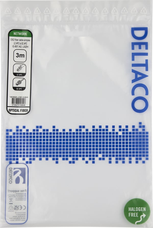OS2 Fiberkabel, LC - SC, simplex, APC/APC, 3,0 m