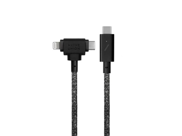 Native Union Belt Duo Pro, Svart, USB C, USB C/Lightning, 1,5 m, Hankoppling, Hankoppling