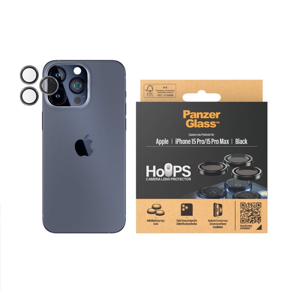 PanzerGlass™ | Hoops - Objektiv beskyttelse for mobiltelefon | Iphone 15 Pro / 15 Pro Max