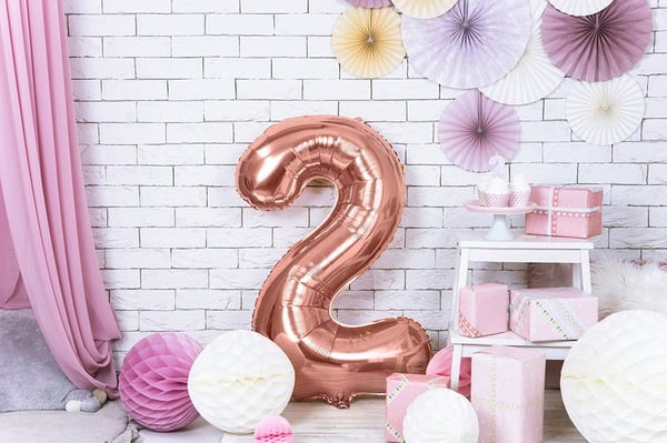 PartyDeco FB1M-2-019R, Ilmapallo, Kalvo, Ruusukulta, Syntymäpäivä, Numero, Poika/tyttö