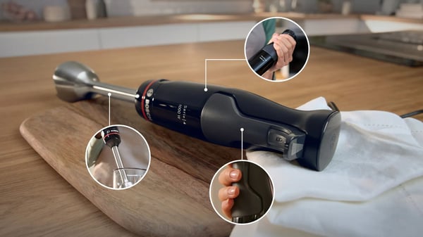 Bosch Serie 4 MSM4B621, Upotettava sekoitin, 0,6 L, Jäänmurskaus, 1,4 m, 1000 W, Antrasiitti, Läpinäkyvä