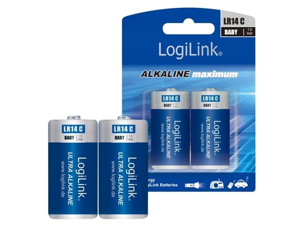 LogiLink LR14B2, Kertakäyttöinen akku, C, Alkali, 1,5 V, 2 kpl, 4800 mAh