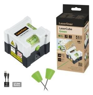 Laserliner LaserCube, 10 m, 1 mm/m, 635 nm (< 1 mW), Linjalaser, musta, Valkoinen, 4 h