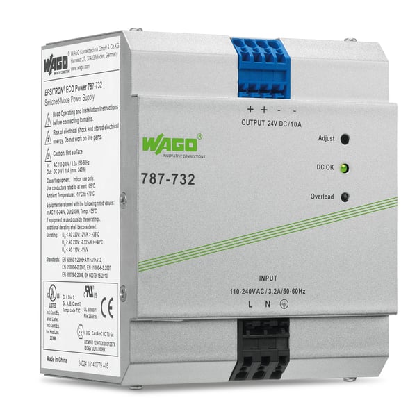 Wago 787-732, 240 W, 85 - 264 V, 47 - 63 Hz, 1.5 - 3 A, Passiivinen, 20 ms