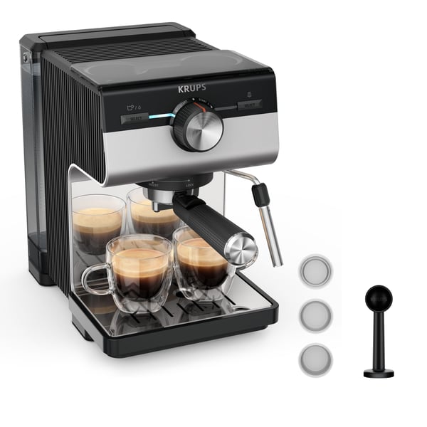 Krups Authentic+ XP384E10, Espressomaskin, 2 l, Kaffe pute, Malt kaffe, Svart, Rustfritt stål