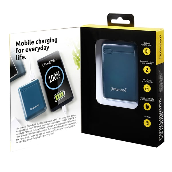 Intenso XS10000 - Powerbank - 10000 mAh - 3,1 A - 2 lähtöliitäntää (USB, USB-C) - bensiiniä