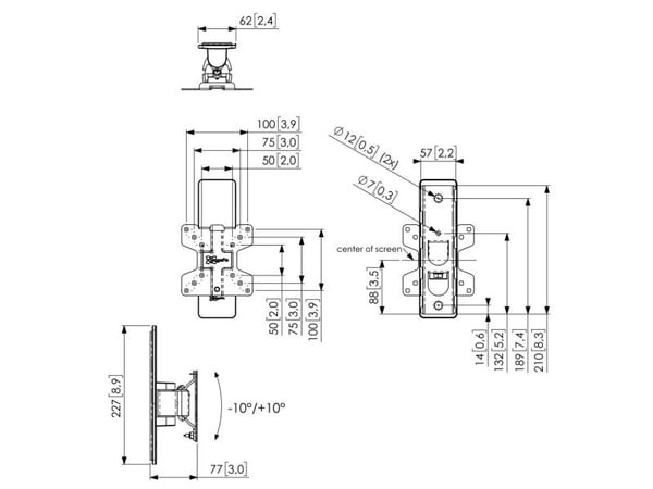 Vogel''s PFW 1020, 16 kg, 25,4 cm (10"), 71,1 cm (28"), 50 x 50 mm, 100 x 100 mm, lajittelu
