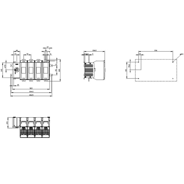 Siemens Lasttrennschalter 4polig 400 A 8 Schließer, 8 Öffner 690 V/AC 3KF44400LF11, IP00, 1 styck, 9,4 kg, 275 mm, 510 mm, 255 mm