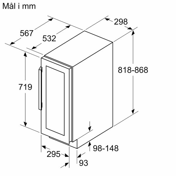 Siemens iQ500 KU20WVHF0 Vinkjøleskap med glassdør 82 x 30 cm. - Opptil 21 flasker - 38 dB