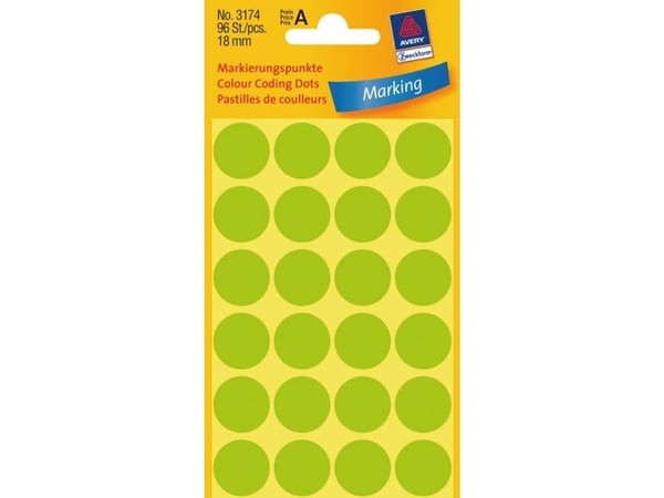 Avery Zweckform - Fargekodeprikk - 1,8 cm-diameter - neongrønt (en pakke 96)
