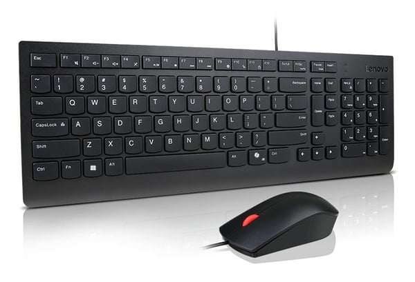 Lenovo Essential Wired Combo - Tastatur- og mussett - 2,5-soners oppsett - USB - QWERTY - amerikansk engelsk - svart - brun boks
