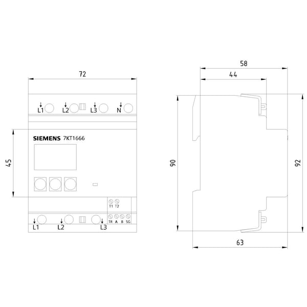 Siemens 7KT1666, Starkström, kWh, IP40, 80 A, 401 g, 360 g