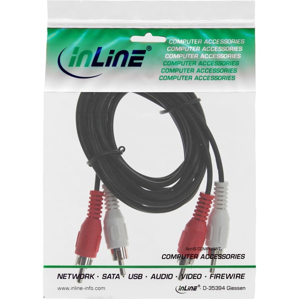 InLine 2m 2x RCA M/M, Hankontakt, 2 x RCA, Hankontakt, 2 m, Svart