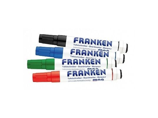 FRANKEN MagWrite CombiMarker - Markering - icke-permanent - för whiteboard - blandfärger - pigmentbläck - 1-3 mm - med radergummi (paket om 4)