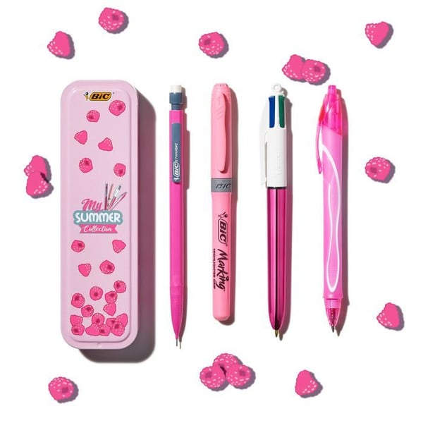 BIC Summer Pink Box, Klips, Uttrykkbar kulepenn med hengefeste, Gjenfyllbar, Svart, Blå, Grønn, Rød, 5 stykker
