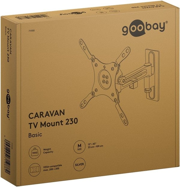 Goobay 71988, 75 x 75 mm, 200 x 200 mm, -45 - 55°, -90 - 90°, Aluminium, Stål, Sølv