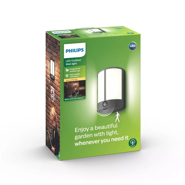 Philips myGarden Stock IR - Vägglampa - LED - 6 W (motsvarande 47 W) - varmt vitt ljus - halv lykta - antracitgrå