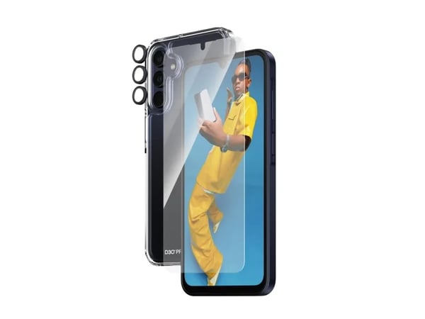 PanzerGlass - 3-i-1-skyddspaket - baksidesskydd för mobiltelefon - ultrabred storlek med EasyAligner - D3O Bio, återvunnen plast - med skärm- och o...