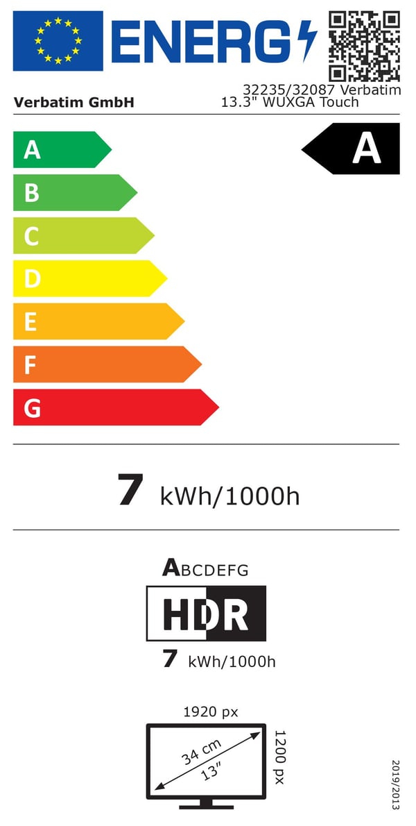 Verbatim - Light Series - LCD-skärm - 13.3" - bärbar - pekskärm - 1920 x 1200 WUXGA @ 60 Hz - IPS - 250 cd/m² - 1000:1 - 6 ms - HDMI, USB-C - högta...