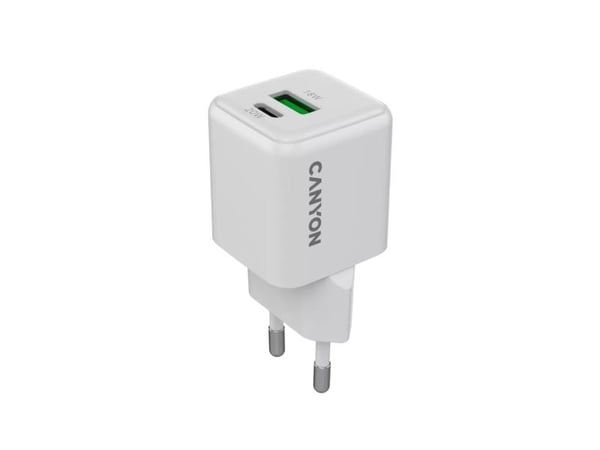 Canyon CU20AC - Strømadapter - 20 watt - 3 A - Fast Charge - 2 utgangskontakter (USB, USB-C) - hvit - Europa