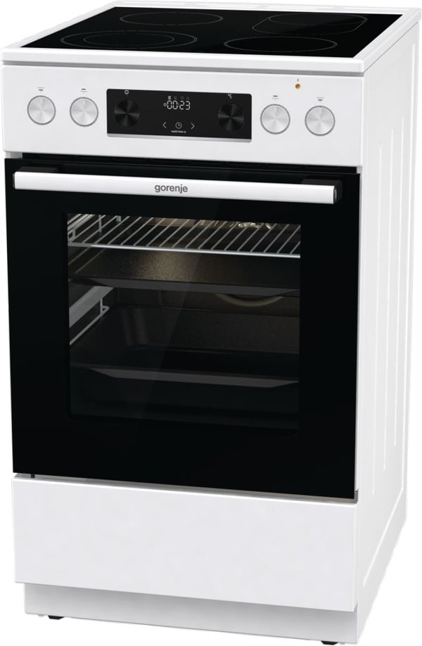 Gorenje GECS5C60WPA, Fristående köksspis, Vit, Knappar, Rotations-, Silver, Metall, LED