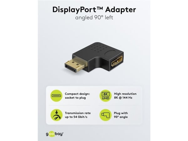 Goobay 77132, DisplayPort, DisplayPort, Hankjønn, Hunkjønn, Rett, Venstre