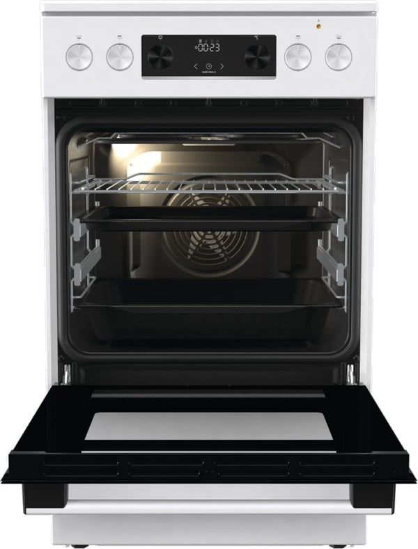 Gorenje GECS5C60WPA, Fristående köksspis, Vit, Knappar, Rotations-, Silver, Metall, LED