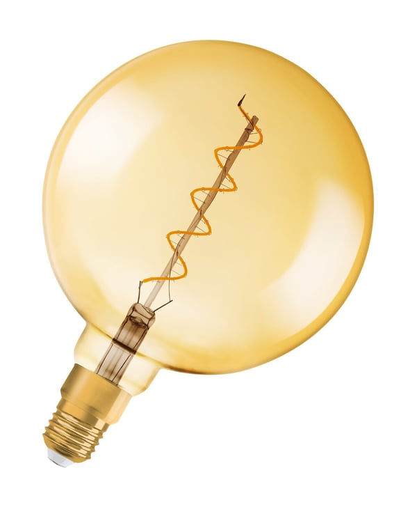 Vintage 1906 LED, suuri pallomainen spiraalilamppu, 5 W, 820, 330 lm, E27, kultainen, himmennettävä