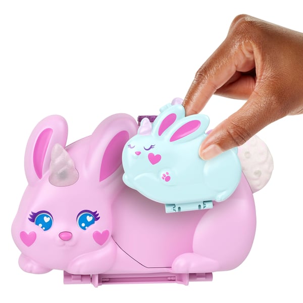 Polly Pocket 2-in-1 Bunny Fun Compact, käsilaukkupakkaus, jossa 2 nukkea ja 12 tarviketta, kuten lemmikkejä, Pieni nukke, 4 vuosi/vuosia, Poika/tyt...