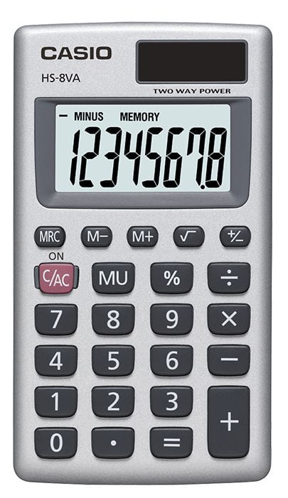 Casio HS-8VA, Ficka, Grundläggande, 8 siffror, Grå, Vit