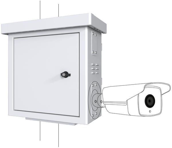 Lanview by Logon - Camera surveillance cabinet - mini radius, for 4 cameras - med 2 kjølevifter, termostat - stangmonterbar - hvit, RAL 7035