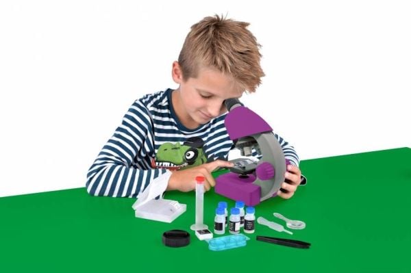 Bresser Optics Junior mikroskooppi 40x-640x LED, paristokäyttöinen, violetti