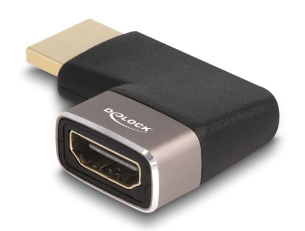 Delock HDMI-adapter hane till hona 90° högervinklad 8K 60 Hz grå metall