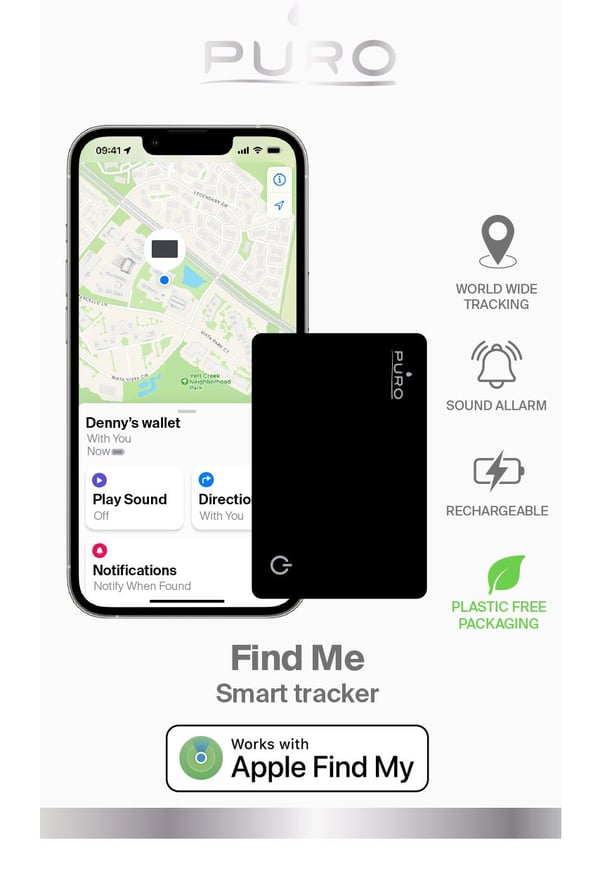PURO PUFMC1BLK smart sporingsbrikke for Apple Find My, svart