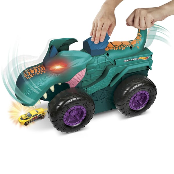 Hot Wheels Monster Trucks Car Chompin’ Mega Wrex-kjøretøy, for barn fra 3 år og oppover, Monstertruck og banesett, 4 år, AA, Plast, Metall, Flerfarget