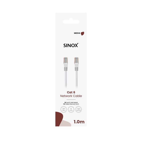 Sinox SOE08601, 1 m, Cat6, RJ-45, RJ-45, Hvit