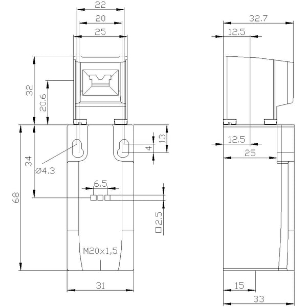 Siemens 3SE52321RV40 3SE5232-1RV40 turva-asentoanturi 3 A IP65 1 kpl, muovi, IP65, 56 mm, 166,5 mm, 77,5 mm, 120 g