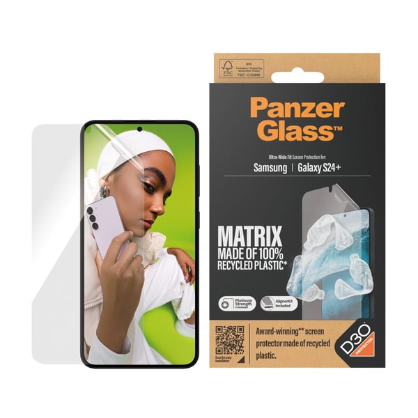 PanzerGlass Matrix - Skjermbeskyttelse for mobiltelefon - med D3O, ultravid passform med AlignerKit - film - for Samsung Galaxy S24+