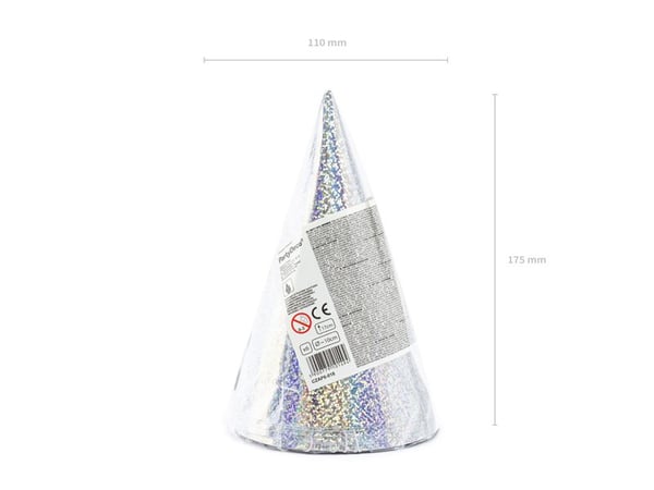 PartyDeco CZAP6-018, Juhlahattu, Hopea, Syntymäpäivä, 160 mm, 10 cm, 6 kpl