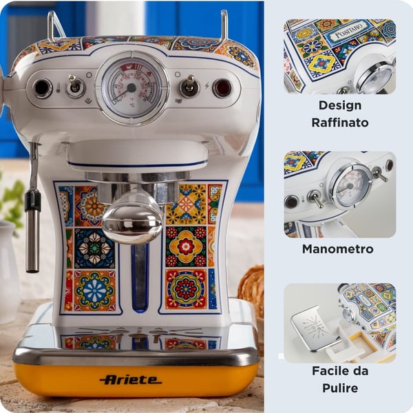 Ariete 13891P Positano espressokeitin 850 W 0,9 l, sininen ja keltainen