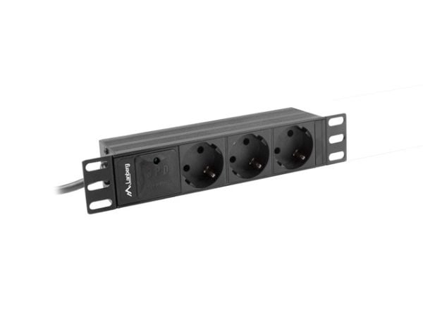 Lanberg PDU-03F-0200-BK - Tehonjakoyksikkö (räkkiversio) - AC 230 V - 4000 Watt - tulo: CEE 7/4/CEE 7/7 - lähtöliittimet: 3 (tyyppi F) - 1U - 10" -...