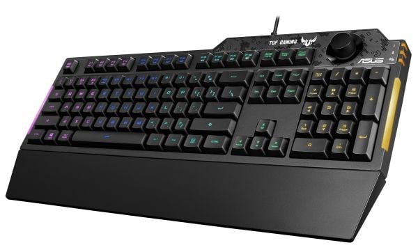 ASUS TUF Gaming K1, Täysikokoinen (100 %), Langallinen, USB, Kalvokytkin, RGB LED, Musta