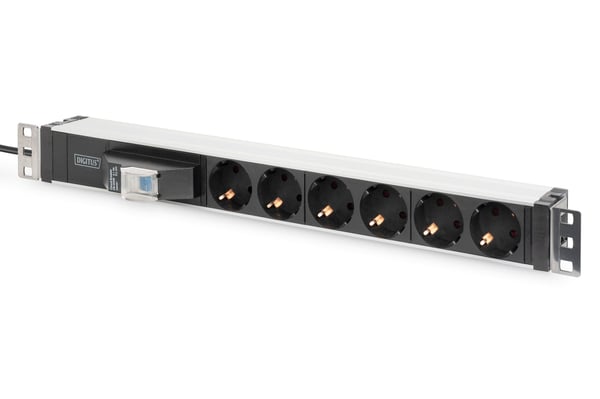 DIGITUS DN-95417 - Flerkoplingslist (kan monteres i rack) - AC 250 V - 4000 watt - inngang: strøm - utgangskontakter: 6 - 1U - 19" - 1.8 m kabel - ...