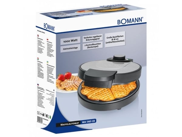 Bomann WA 1365 CB, 6 vohveli(a), Sydän (muoto), musta, Ruostumaton teräs, 18 cm, 1000 W, 230 V