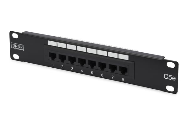 Digitus DN-91508U, RJ-45, Cat5e, Telinekiinnitys, 1U, Musta, EIA/TIA 568 ISO/IEC DIS 11801