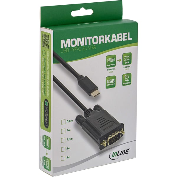 InLine 64142, 2 m, USB Type-C, VGA (D-Sub), Hankjønn, Hankjønn, Gull