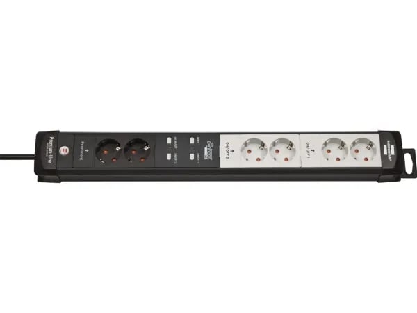 Brennenstuhl Connect Premium-Line, 3 m, Sisätila, Musta, Valkoinen, 6 AC-pistorasia(a), 3600 W, 95 mm