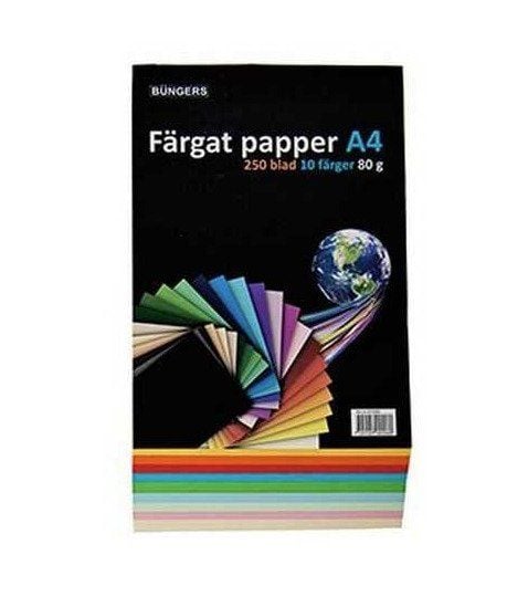 Färgpapper A4 80g ass. färger - (250 ark)