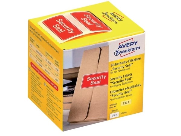 Avery 7311, Rød, Selvklebende skriveretikett, Folie, Permanent, Universell, Avrundet rektangel